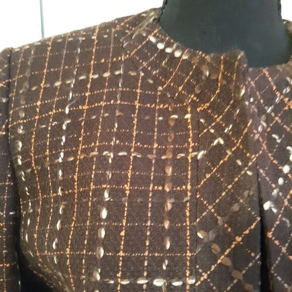 Karen Scott Petites Womens Cropped Open Blazer Brown Tweed Size 8 Petite EUC - Picture 3 of 9